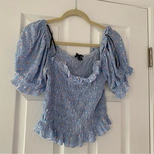 blue floral milkmaid top